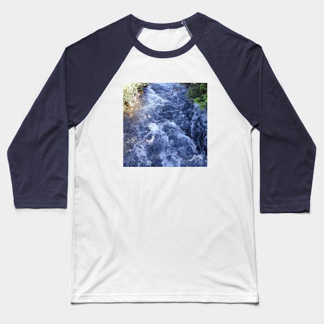 A flowing river,river, flow, water, turquoise, navy, blue, vegetation, paradise, island, summer, beach, adventure, foam, tropical, exotic, aqua, rain, xmas, holidays, Baseball T-Shirt by PrintedDreams